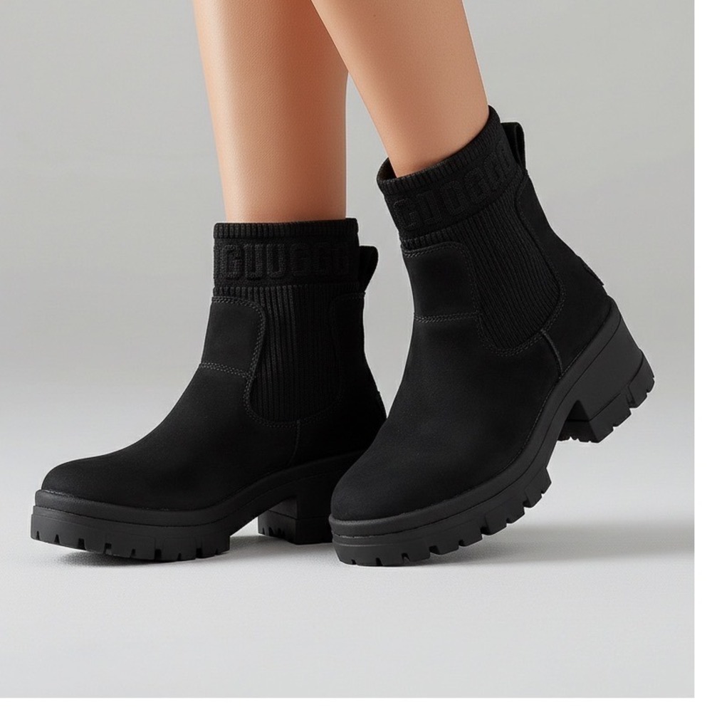 UGG Brellah Black Nubuck Chelsea Platform Lug Sole Ankle Boots Womens 8.5